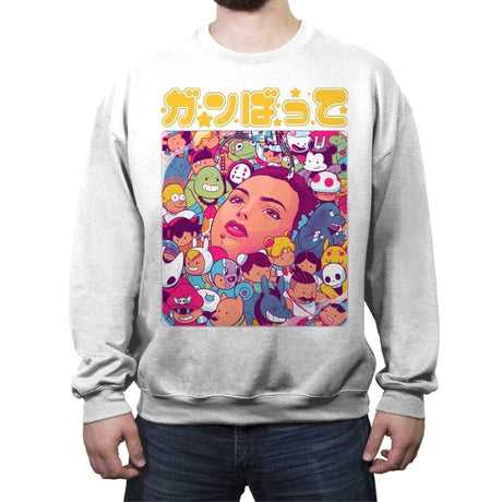 Ganbatte Machine  - Crew Neck Sweatshirt Crew Neck Sweatshirt RIPT Apparel Small / White