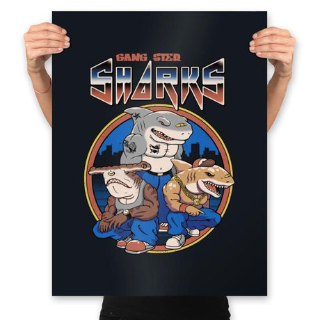 Gangster Sharks - Prints Posters RIPT Apparel 18x24 / Black