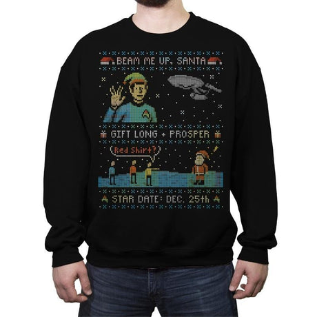 Gift Long and Prosper - Ugly Holiday - Crew Neck Sweatshirt Crew Neck Sweatshirt Gooten Large / Black