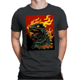 Godzilla on Fire - Mens Premium T-Shirts RIPT Apparel Small / Heavy Metal