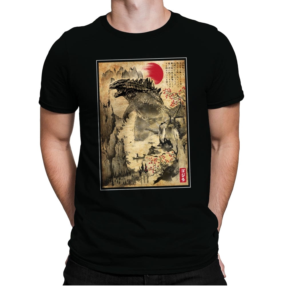 Gojira in Japan Woodblock - Mens Premium T-Shirts RIPT Apparel Small / Black