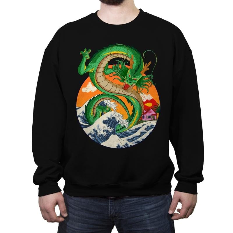 Great Dragon Off Kanagawa - Crew Neck Sweatshirt Crew Neck Sweatshirt RIPT Apparel Small / Black
