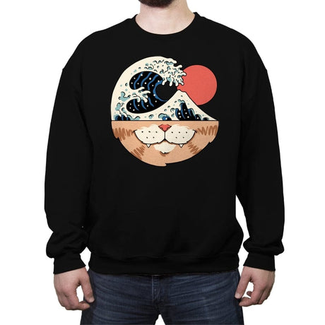 Great Neko Wave - Crew Neck Sweatshirt Crew Neck Sweatshirt RIPT Apparel Small / Black