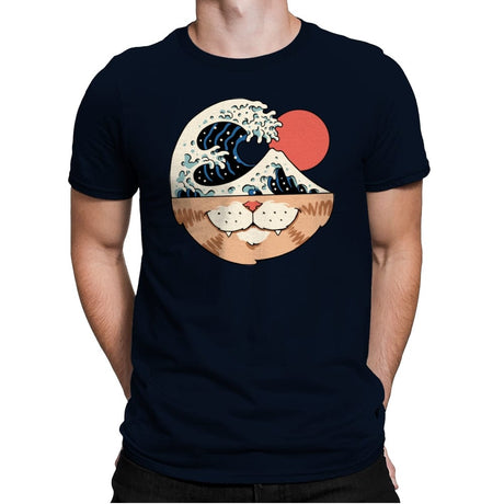 Great Neko Wave - Mens Premium T-Shirts RIPT Apparel Small / Midnight Navy