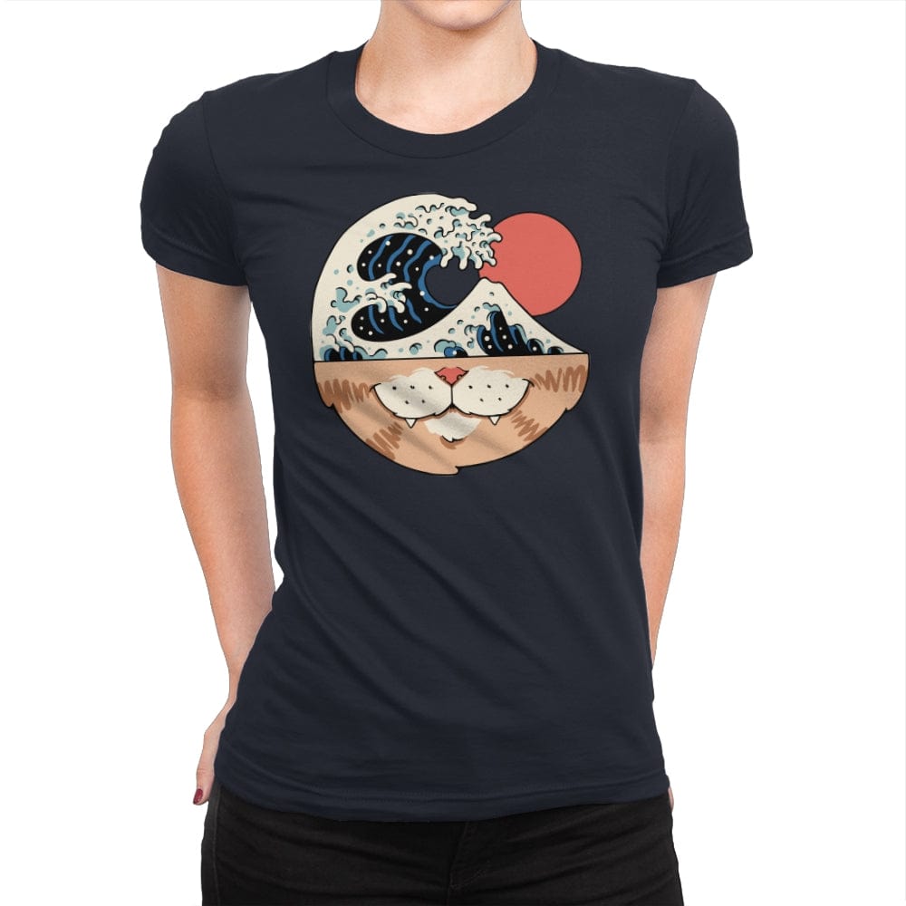 Great Neko Wave - Womens Premium T-Shirts RIPT Apparel Small / Midnight Navy