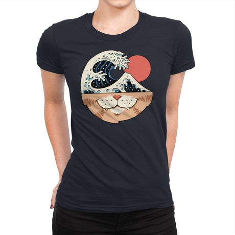 Great Neko Wave - Womens Premium T-Shirts RIPT Apparel Small / Midnight Navy