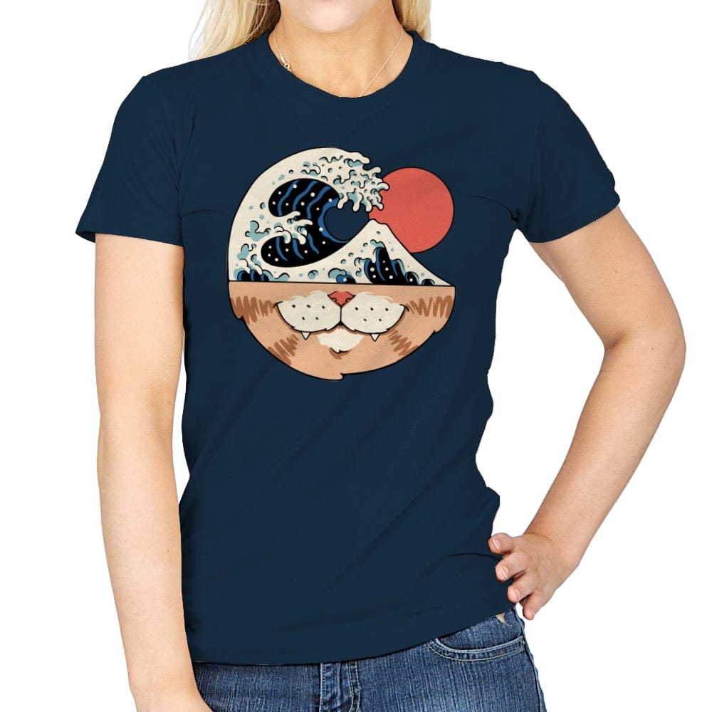 Great Neko Wave - Womens T-Shirts RIPT Apparel Small / Navy