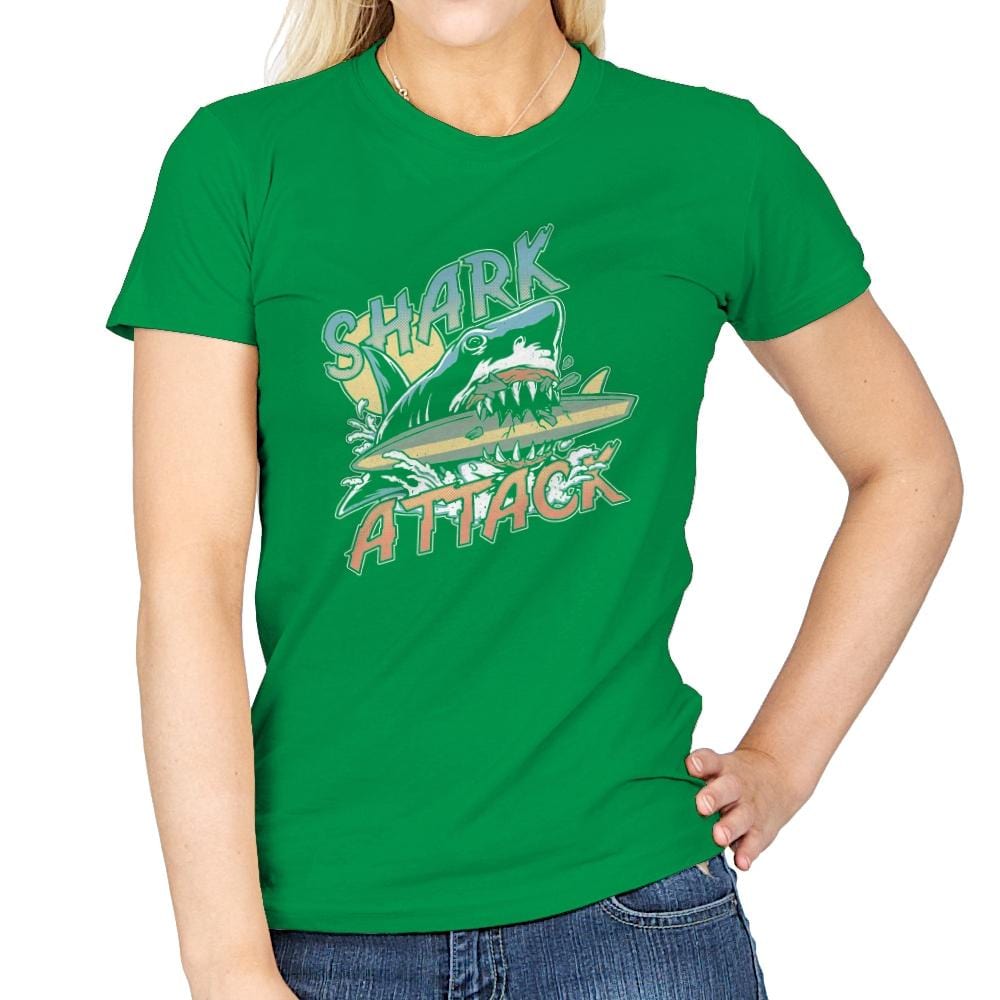 Great White Shark Attack - Womens T-Shirts RIPT Apparel Small / Irish Green