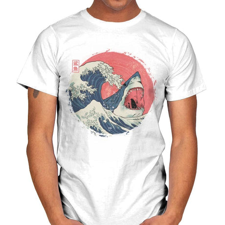 Great White Shark Wave - Mens T-Shirts RIPT Apparel Small / White