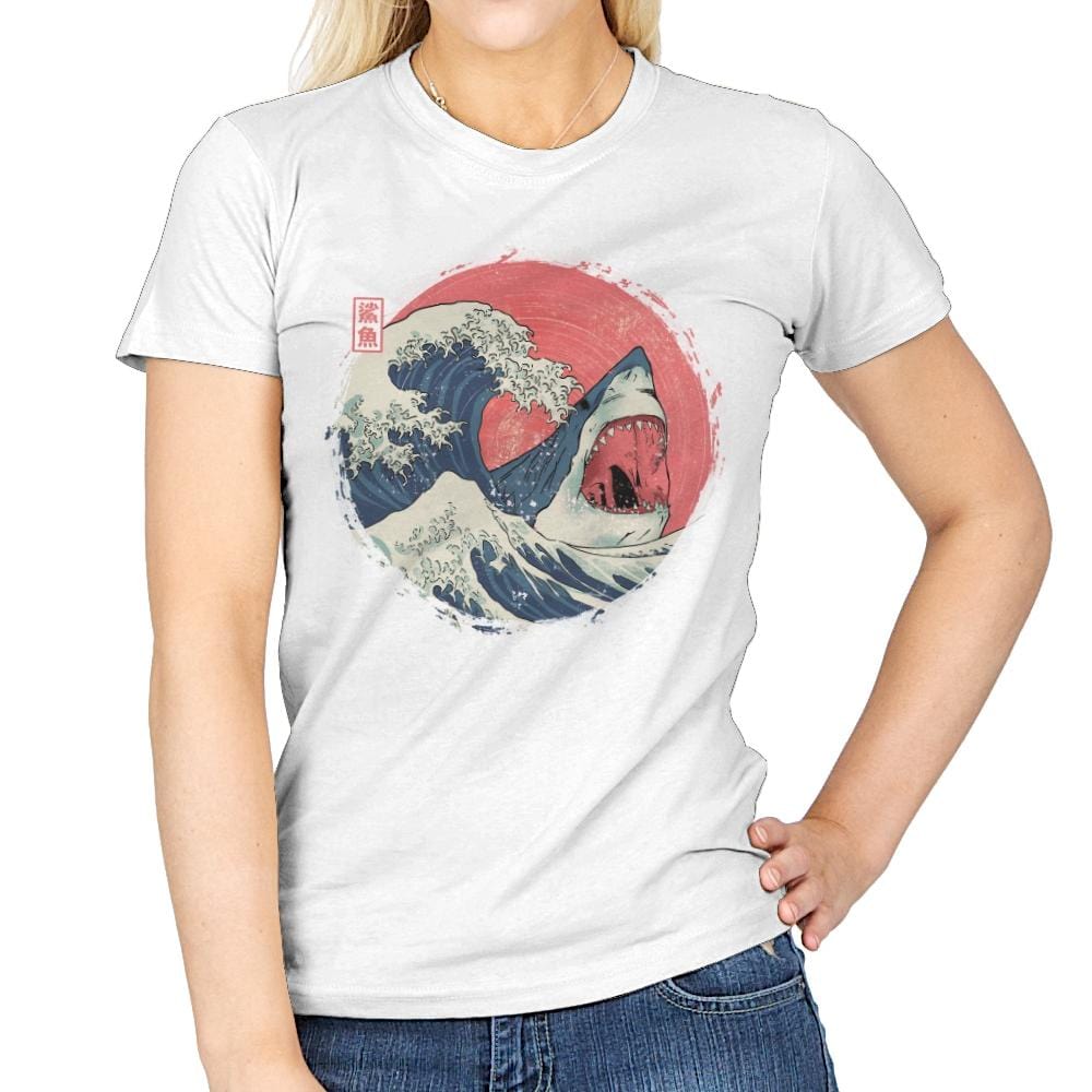 Great White Shark Wave - Womens T-Shirts RIPT Apparel Small / White