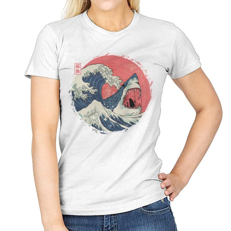 Great White Shark Wave - Womens T-Shirts RIPT Apparel Small / White