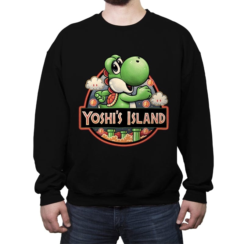 Green Dinosaur Island - Crew Neck Sweatshirt Crew Neck Sweatshirt RIPT Apparel Small / Black