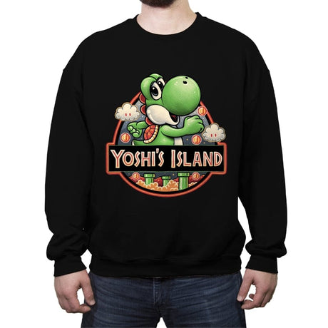 Green Dinosaur Island - Crew Neck Sweatshirt Crew Neck Sweatshirt RIPT Apparel Small / Black