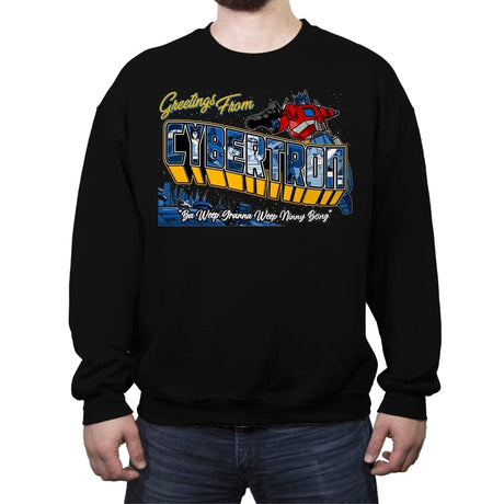 Greetings from Cyberplanet - Crew Neck Sweatshirt Crew Neck Sweatshirt RIPT Apparel Small / Black