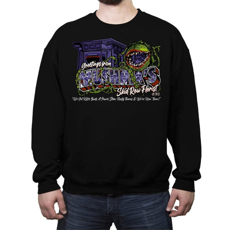 Greetings from Mushnik's - Crew Neck Sweatshirt Crew Neck Sweatshirt RIPT Apparel Small / Black