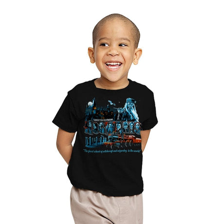 Greetings from The School of Wizardry - Youth T-Shirts RIPT Apparel X-small / Black