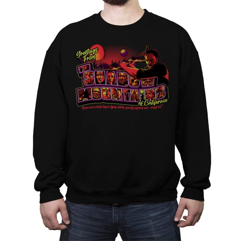 Greetings from The Shadow Mountains - Crew Neck Sweatshirt Crew Neck Sweatshirt RIPT Apparel Small / Black