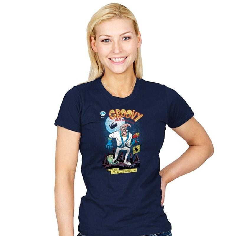 Groovy Space Adventures Reprint - Womens T-Shirts RIPT Apparel Small / Navy