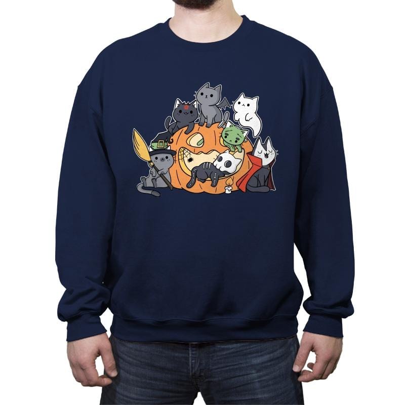 Halloween Kittens - Crew Neck Sweatshirt Crew Neck Sweatshirt RIPT Apparel Small / Navy