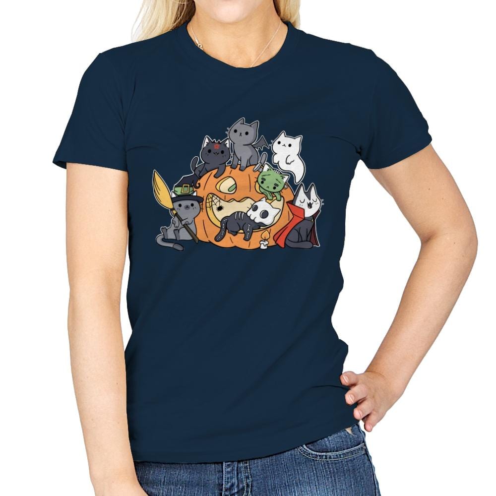 Halloween Kittens - Womens T-Shirts RIPT Apparel Small / Navy
