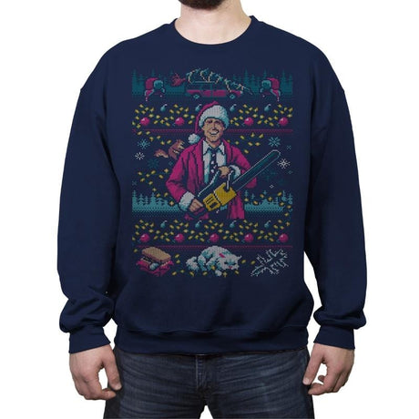 Hap, Hap, Happiest Sweater this Side of the Nuthouse - Ugly Holiday - Crew Neck Sweatshirt Crew Neck Sweatshirt RIPT Apparel Small / Navy
