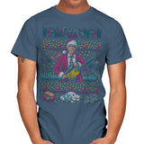 Hap, Hap, Happiest Sweater this Side of the Nuthouse - Ugly Holiday - Mens T-Shirts RIPT Apparel Small / Indigo Blue