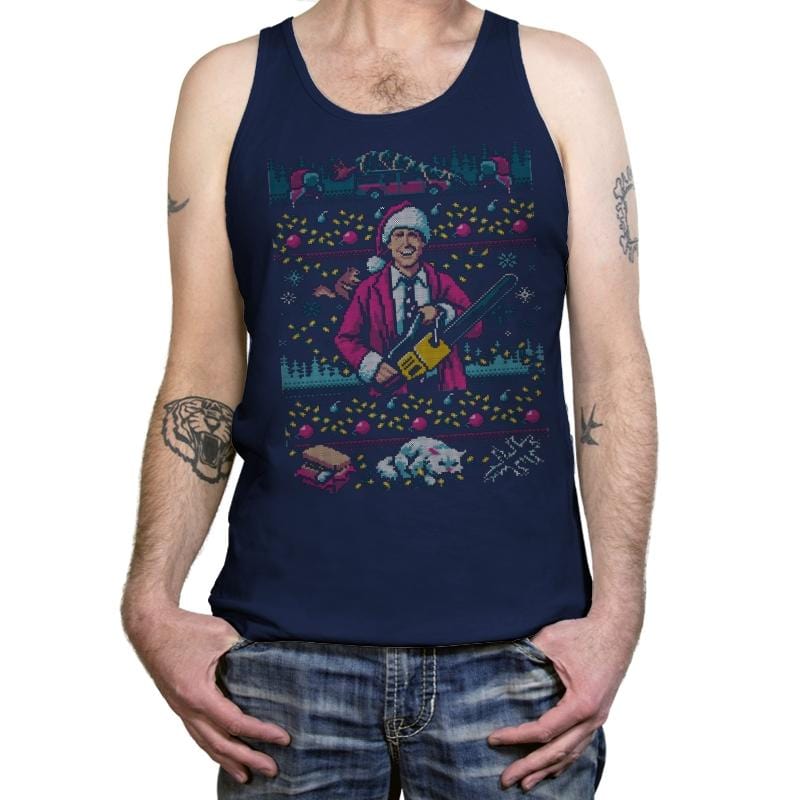 Hap, Hap, Happiest Sweater this Side of the Nuthouse - Ugly Holiday - Tanktop Tanktop RIPT Apparel X-Small / Navy