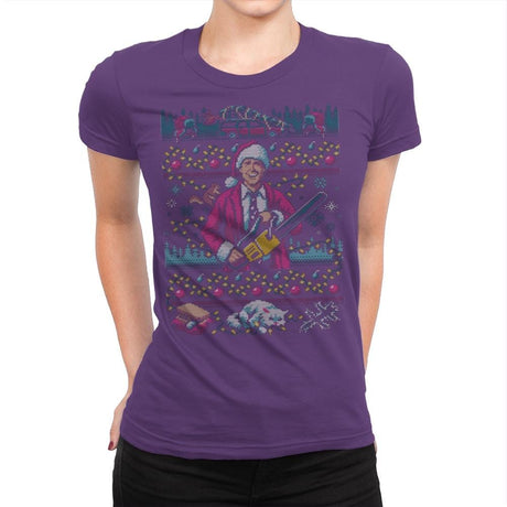 Hap, Hap, Happiest Sweater this Side of the Nuthouse - Ugly Holiday - Womens Premium T-Shirts RIPT Apparel Small / Purple Rush