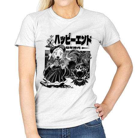 Happy Ending - Womens T-Shirts RIPT Apparel Small / White