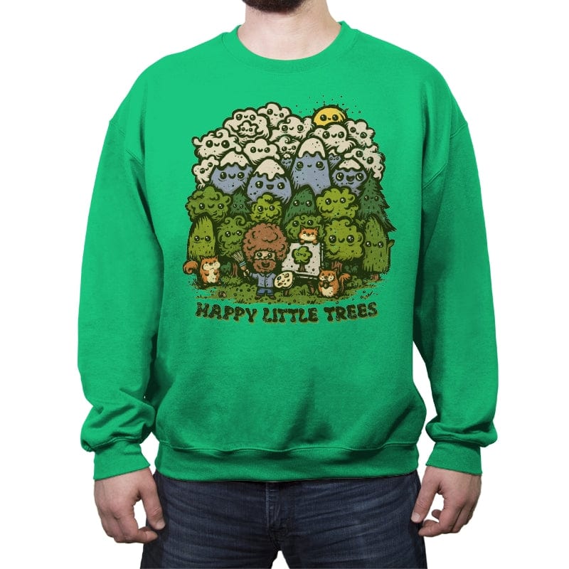 Happy Little Trees - Crew Neck Sweatshirt Crew Neck Sweatshirt RIPT Apparel Small / Irish Green