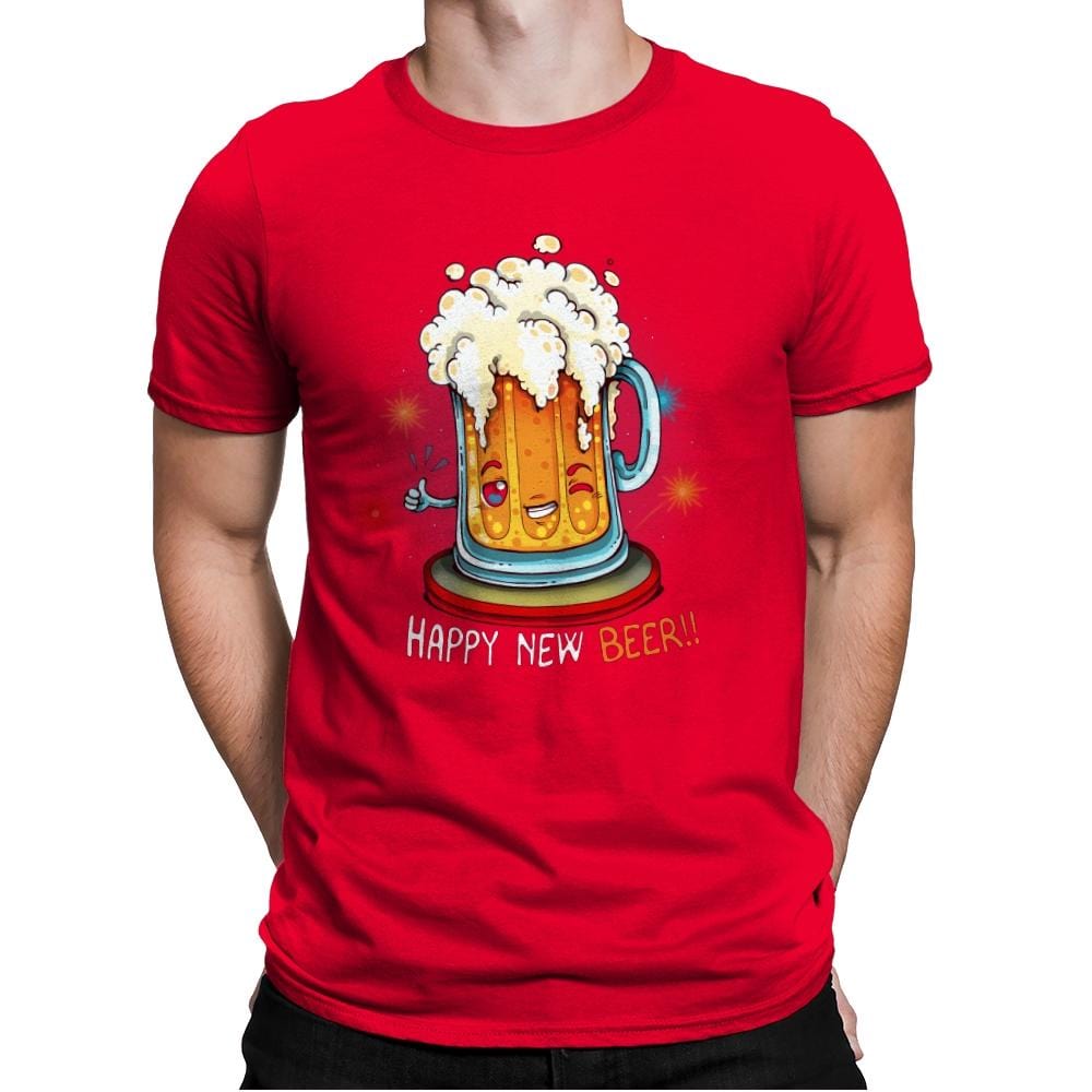 Happy New Beer - Mens Premium T-Shirts RIPT Apparel Small / Red