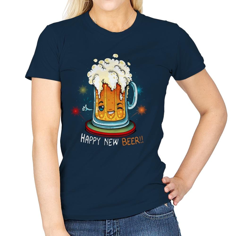 Happy New Beer - Womens T-Shirts RIPT Apparel Small / Navy