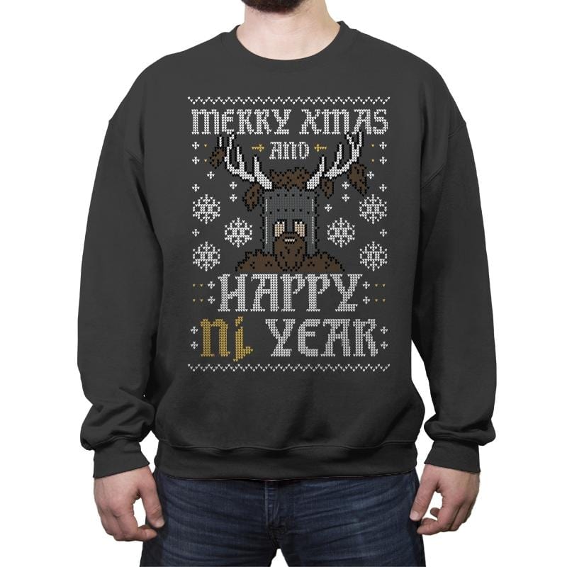 Happy Ni Year! - Ugly Holiday - Crew Neck Sweatshirt Crew Neck Sweatshirt RIPT Apparel Small / Charcoal
