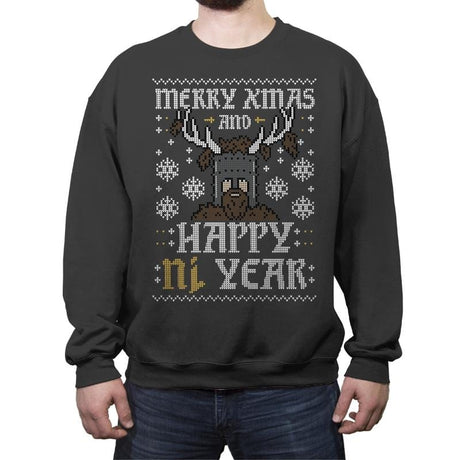 Happy Ni Year! - Ugly Holiday - Crew Neck Sweatshirt Crew Neck Sweatshirt RIPT Apparel Small / Charcoal