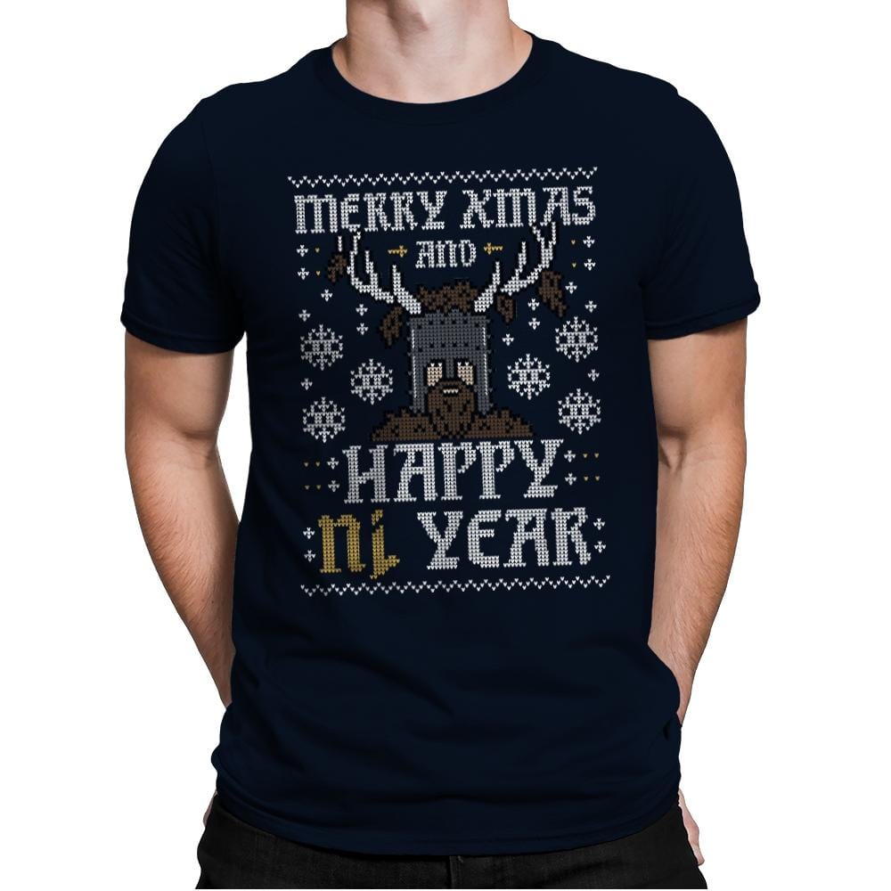 Happy Ni Year! - Ugly Holiday - Mens Premium T-Shirts RIPT Apparel Small / Midnight Navy