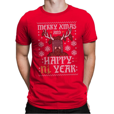 Happy Ni Year! - Ugly Holiday - Mens Premium T-Shirts RIPT Apparel Small / Red