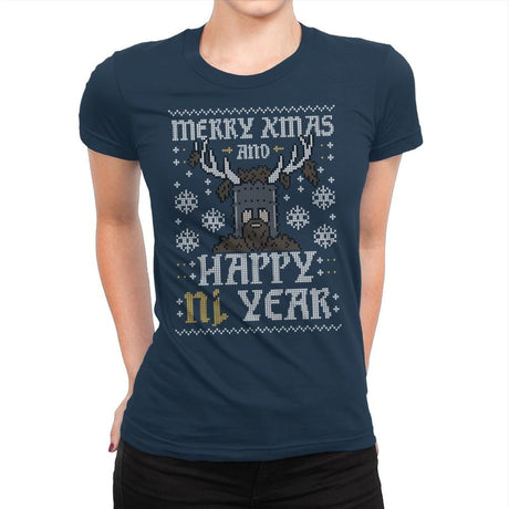 Happy Ni Year! - Ugly Holiday - Womens Premium T-Shirts RIPT Apparel Small / Midnight Navy