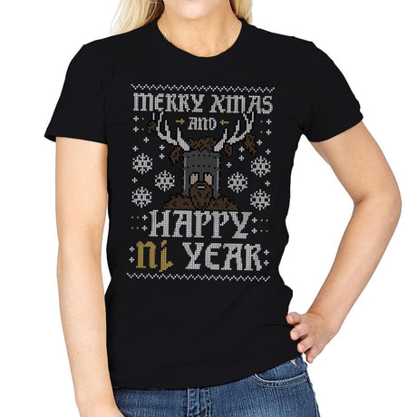 Happy Ni Year! - Ugly Holiday - Womens T-Shirts RIPT Apparel Small / Black
