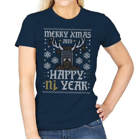 Happy Ni Year! - Ugly Holiday - Womens T-Shirts RIPT Apparel Small / Navy