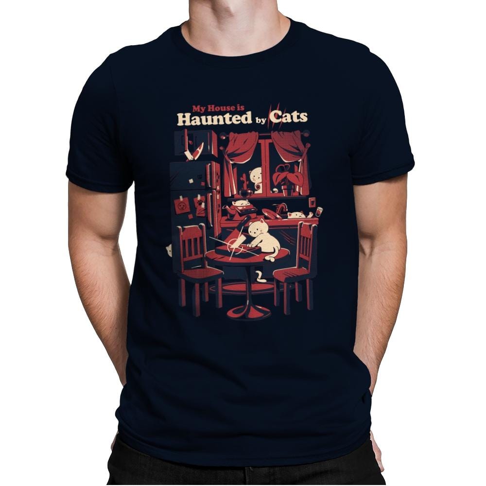 Haunted by Cats - Mens Premium T-Shirts RIPT Apparel Small / Midnight Navy