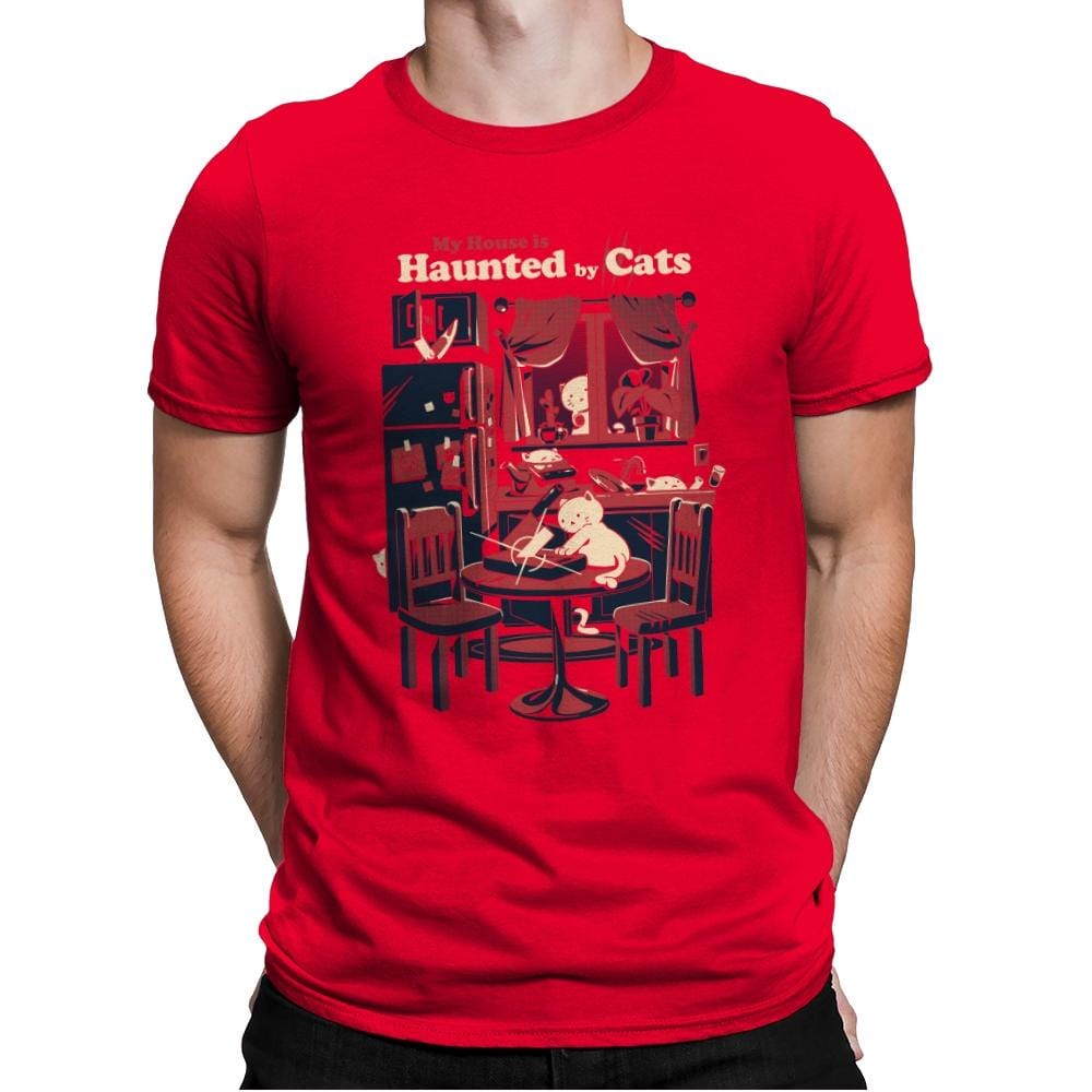 Haunted by Cats - Mens Premium T-Shirts RIPT Apparel Small / Red