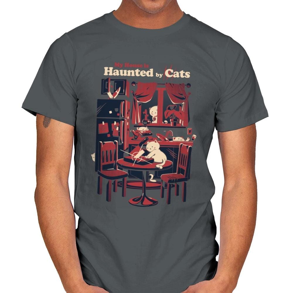 Haunted by Cats - Mens T-Shirts RIPT Apparel Small / Charcoal