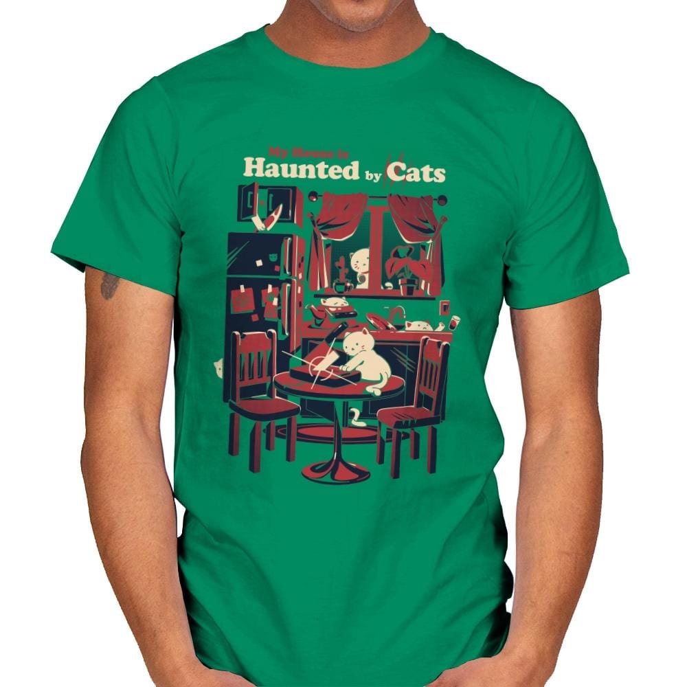 Haunted by Cats - Mens T-Shirts RIPT Apparel Small / Kelly