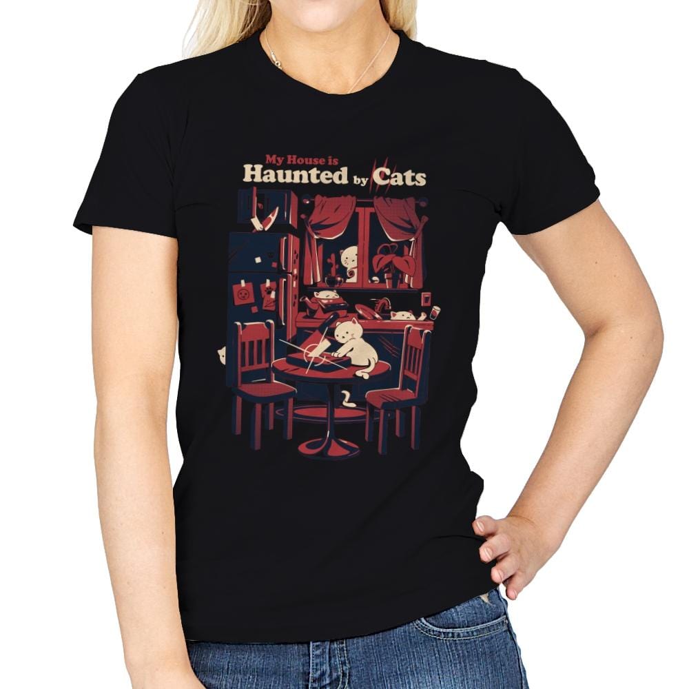Haunted by Cats - Womens T-Shirts RIPT Apparel Small / Black