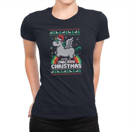 Have a Unicorn Christmas - Womens Premium T-Shirts RIPT Apparel Small / Midnight Navy