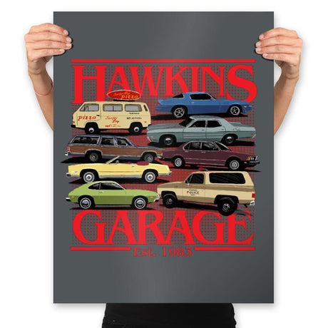 Hawkins Garage - Prints Posters RIPT Apparel 18x24 / Charcoal