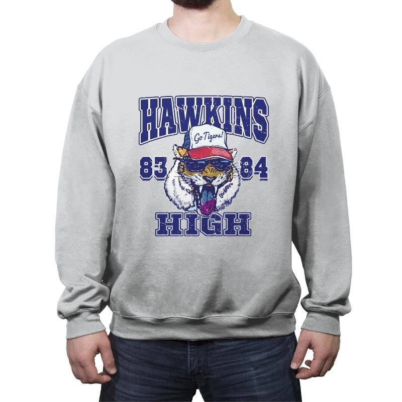 Hawkins High School Tigers  - Crew Neck Sweatshirt Crew Neck Sweatshirt RIPT Apparel Small / Sport Gray