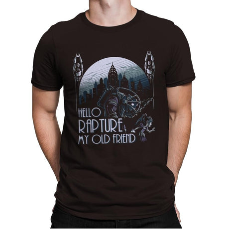 Hello Rapture - Mens Premium T-Shirts RIPT Apparel Small / Dark Chocolate