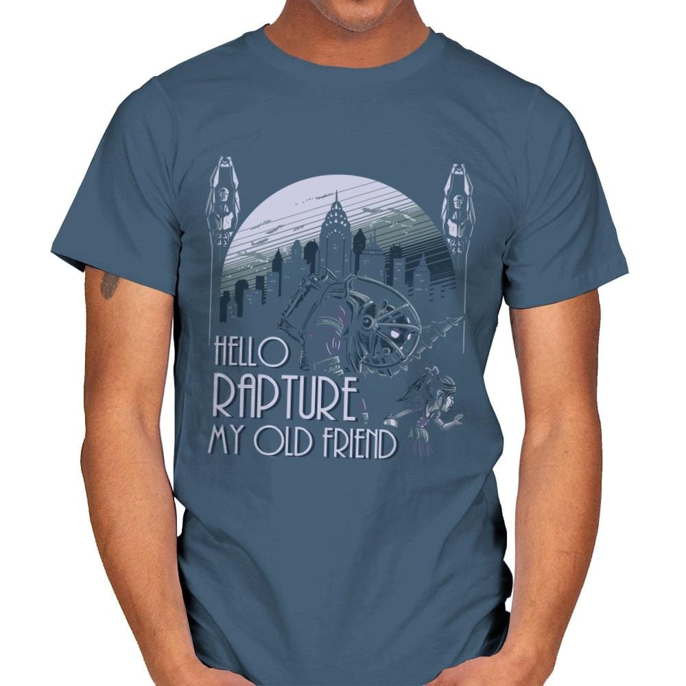 Hello Rapture - Mens T-Shirts RIPT Apparel Small / Indigo Blue
