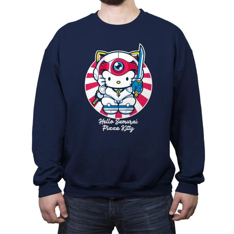 Hello Samurai Pizza Kitty - Crew Neck Sweatshirt Crew Neck Sweatshirt RIPT Apparel Small / Navy